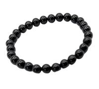 Ónix negro natural de 6 mm | Forma redonda, corte liso | 18 cm | Gema negra | Pulsera elástica protectora | Pulsera de fuerza | Joyería artesanal | LSB_00813