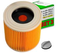 ONIX TECH 3 Piezas Cilíndrico Filtro Aspirador Ø 122 mm para Limpieza Húmeda/Seca con Código Original 6.414-552.0 6414-7720 6414-5470 para Kärcher Aspirador Industrial
