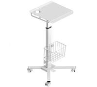 ONKRON Mesa Portátil Móvil con Ruedas, 8 kg, LMG30-W | Mesa auxiliar blanca, 4 ruedas con freno, resorte de gas por pedal, portavasos y cesta; para oficina y clínica