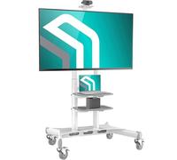 ONKRON Pedestal TV de 50 a 86 Pulgadas - Soporte Ruedas TV en Color Blanco Carga Total 105 kg - Soporte Television Ruedas MAX VESA 800x500 mm - Pie Televisor con Estantes y Altura Regulable TS1881-W