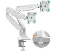 ONKRON Soporte Monitor de 13 a 32 Pulgadas - Soporte Dos Monitores en Color Blanco con Carga Total de hasta 18 kg - Brazo VESA 75x75 y 100x100 mm - Brazo Monitor Doble Inclinable y Giratorio G200-W