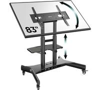 ONKRON Soporte TV Pie con Ruedas 50"-83", Carga Total 70 kg, Soporte TV Ruedas VESA 100x100-800x500, Pie para Television Inclinable, Altura Ajustable, Carro para Pantalla con Estante, Negro TS1380-B