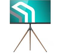 ONKRON Soporte TV Pie Tipo Trípode, 32-65 Pulgadas, hasta 35 kg, VESA 100x100-400x400, Pie para TV de Suelo, Giratorio 360°, Caballete para Televisor Ajustable, Diseño de Madera, Negro TS1220-B