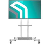 ONKRON Soporte TV Ruedas 32" - 65", 45 kg, máx VESA 600x400 mm, TS1351-W | Carro TV móvil, blanco, altura ajustable 120-150 cm, estante AV, cables ocultos; para hogar, aulas, eventos y presentaciones