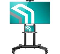 ONKRON Soporte TV Ruedas 32" - 75", 50 kg, máx VESA 600x400, TS1571-B | Soporte TV móvil negro, altura 1065-1415 mm, estantes AV, bandeja cámara, pie para TV con ruedas con bloqueo
