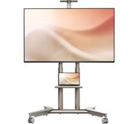 ONKRON Soporte TV Ruedas 32" - 75", 50 kg, máx VESA 600x400, TS1571-C | Soporte TV móvil, beige, altura 1064-1414 mm, estante AV, bandeja cámara, ruedas con bloqueo; carro TV para salones y hogar