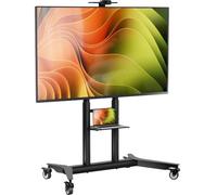ONKRON Soporte TV Ruedas 55" - 90", 75 kg, máx VESA 800x600, TS1871-B | Carro para pantalla negro, altura 1034-1539 mm, estante AV, bandeja cámara, estructura de acero; para ferias y salas grandes