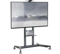 ONKRON Soporte TV Ruedas 55" - 90", 75 kg, máx VESA 800x600, TS1871-G | Carro para TV de pie grafito, altura 1034-1539 mm, estante AV, bandeja para cámara, de acero, para ferias y salas grandes