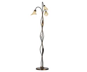 ONLI Forgiata - Lámpara de pie con 3 luces, cristal mate color ámbar, metal marrón engastado dorado, metal y cristal