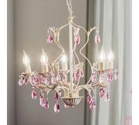 ONLI Lámpara de araña Kate, 5 luces, cristal blanco y rosa