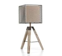 ONLI Lámpara de mesa trípode de madera con pantalla de metal y tela, color arena, beige