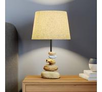ONLI Lámpara de mesa Vera, pantalla de tela y decoración de piedra, 38 cm True