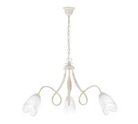ONLI - Lámpara de techo 3 luces de metal marfil cepillado dorado con calas de cristal satinado degradado ámbar.