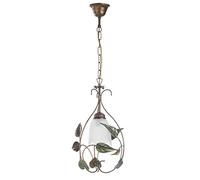 ONLI Mira - Lámpara de techo, cristal color marfil degradado ámbar, estructura de metal marrón cepillado dorado, hojas de color verde
