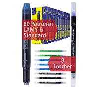 ONLINE 80 cartuchos de tinta compatibles con Lamy, color azul y 8 cartuchos de tinta, paquete económico, para todo tipo de plumas estilográficas, borrables, lavables, también para bolígrafos de tinta