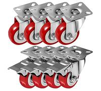 Online Best Service Paquete de 8 Ruedas Giratorias Ruedas de Placa Giratoria Sobre Ruedas Rojas de Poliuretano (Combo)