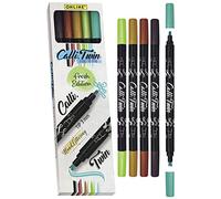 Online Calli.Twin Fresh Double Line Pen - Juego de 5 rotuladores de doble punta para escritura a mano, juego de caligrafía, punta de caligrafía y punta dividida para diarios, acuarelas y acuarelas
