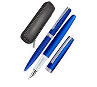 Online Eleganza - Juego de escritura (incluye bolígrafo, pluma estilográfica, estuche de piel auténtica), color azul satinado
