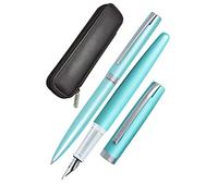 Online Eleganza - Juego de escritura (incluye bolígrafo, pluma estilográfica, estuche de piel auténtica), color turquesa