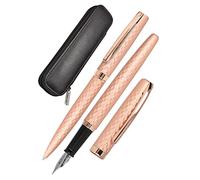 ONLINE Eleganza Writing Set Diamond Rose Gold | Contains Ballpoint Pen, Fountain Pen, Genuine Leather Case | 3-Piece | in High - Quality Gift Box