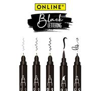 ONLINE Juego de escritura a mano de Black | 5 lápices de caligrafía en negro | con pincel, punta de delineador y punta de caligrafía | lápices de escritura a mano para diarios