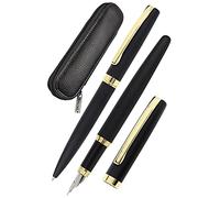ONLINE Juego de escritura Eleganza, color negro y dorado, incluye bolígrafo, pluma estilográfica, estuche de piel auténtica, 3 piezas, en caja de regalo de alta calidad, pluma para cartuchos estándar,