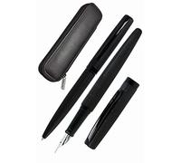 ONLINE Juego de escritura Eleganza I contiene bolígrafo, pluma estilográfica, estuche de piel auténtica, color negro, 3 piezas, en caja de regalo de alta calidad, pluma para cartuchos estándar, 1