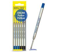 ONLINE Recambios de tinta para bolígrafos | punta mediana | tinta azul, negro | paquete de 6 | recambio boligrafo Parker, Pelikan, Faber-Castell etc. compatible