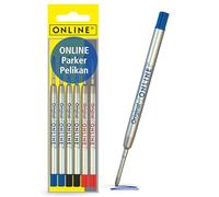 ONLINE Recambios de tinta para bolígrafos | punta mediana | tinta azul, negro, rojo | paquete de 6 | recambio boligrafo Parker, Pelikan, Faber-Castell etc. compatible