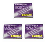 Online Schreibgeräte 17223/24, Cartuchos para pluma estilográfica, Violeta (Paquete de 3)