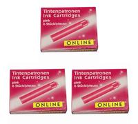Online Schreibgeräte 17229/12 - Cartuchos para pluma estilográfica, color rosa (Paquete de 3)