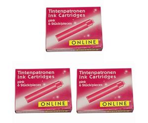Online Schreibgeräte 17229/12 - Cartuchos para pluma estilográfica, color rosa (Paquete de 3)