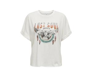 ONLLUCY Life S/S Wild Fold-UP TOPBOX JRS, Cloud Dancer/Print: Lost Soul Ethnic, S