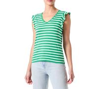 ONLMAY Life S/S Frill V-Neck Top Box JRS, Green Bee/Stripes:Cloud Dancer (Dina), M