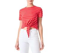 ONLMAY Life S/S Short Knot Top Box JRS, Flame Scarlet/Stripes:Cloud Dancer (Nadia), S