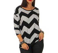ONLY 15144286, Camisa Manga Larga Mujer, Multicolor (Light Grey Melange AOP:w. Black Zigzag), 34 (Talla del Fabricante: X-Small)