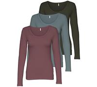 ONLY 15209156 Paquete de 3 camisetas de manga larga para mujer, color negro y blanco, camisetas básicas de verano, 95 % algodón, tallas XS, S, M, L, XL, S