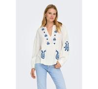 ONLY Blusa de manga larga con bordados. Color blanco/azul