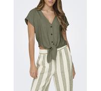 Only Blusa de mujer de lino con nudo. Verde 38 (M)
