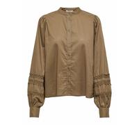 ONLY Blusa fluida, cuello mao, detalle bordado. Color Marrón