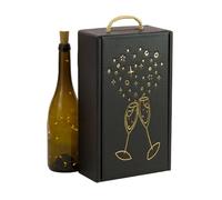 ONLY BOXES Cajas para 2 Botellas de Vino Cava Regalo cartón - Pack 4 Unidades Elegante Estuche para 2 Botellas con Asa, Cartón Reciclado, Impresión Copas en Color Dorado