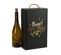 ONLY BOXES Cajas para 2 Botellas de Vino Cava Regalo cartón - Pack 4 Unidades Elegante Estuche para 2 Botellas con Asa, Cartón Reciclado, Impresión Metalizada en Color Dorado
