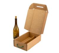 ONLY BOXES Estuche Cartón para 2 Botellas de Vino o Cava Kraft Cheers, Caja Regalo con Asa de Cordón y Separador Interno, Pack 4 Unidades