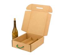 ONLY BOXES Estuche para 3 Botellas de Cava Vino Kraft 'Cheers' | Pack 4 Unidades | Caja de cartón con asa Verde y Separador Interno