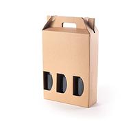 ONLY BOXES Pack 10 cajas estuche de cartón para 3 botellas de vino, cava, champagne o licor color marrón. Modelo automontable de caja con ventana para embalaje botellas muy original., AMA726