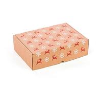 Only Boxes, Pack 4 Cajas con estampado de navidad Renos y Nieve, Caja de Cartón Automontable, Caja para regalo 30 x 22 x 8 CM, Caja cartón envio postal