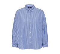 ONLY Camisa de Mujer a Rayas de Manga Larga Blusa Suelta de algodón, Azul, L