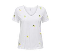 ONLY Camiseta con bordado y cuello de pico. Color BLANCO LIMÓN