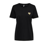 ONLY Camiseta con estampado de pequeño corazón delante. Color Negro