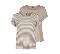 Only Camiseta de Cuello Redondo para Mujer, 2 Unidades, Básica, Manga Corta, a Rayas, Azul, Rosa, Verde, Negro, Tallas XS a XXL